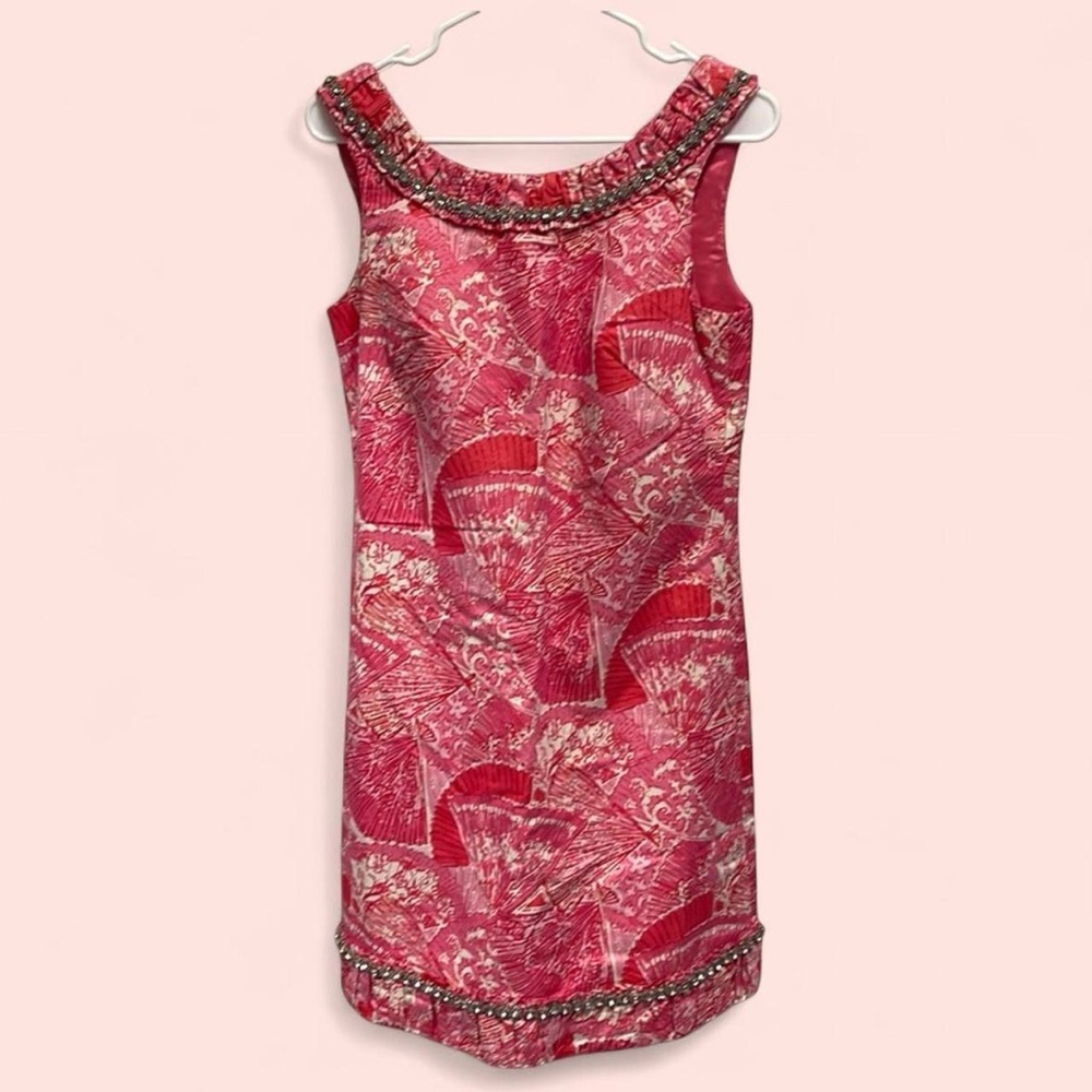 Lily‎ Pulitzer Sophie vibrant pink fan printed bejeweled dress 6